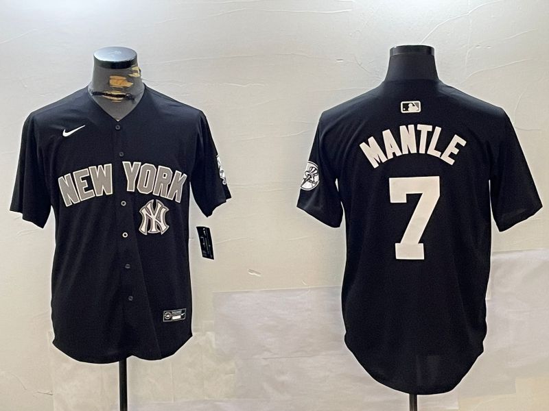 Men New York Yankees 7 Mantle Black Game 2024 Nike MLB Jersey style 12023